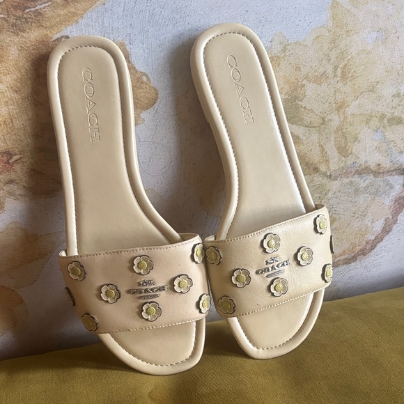 Coach Shoes - Butter yellow Coach slide Sandal With Tea Rose